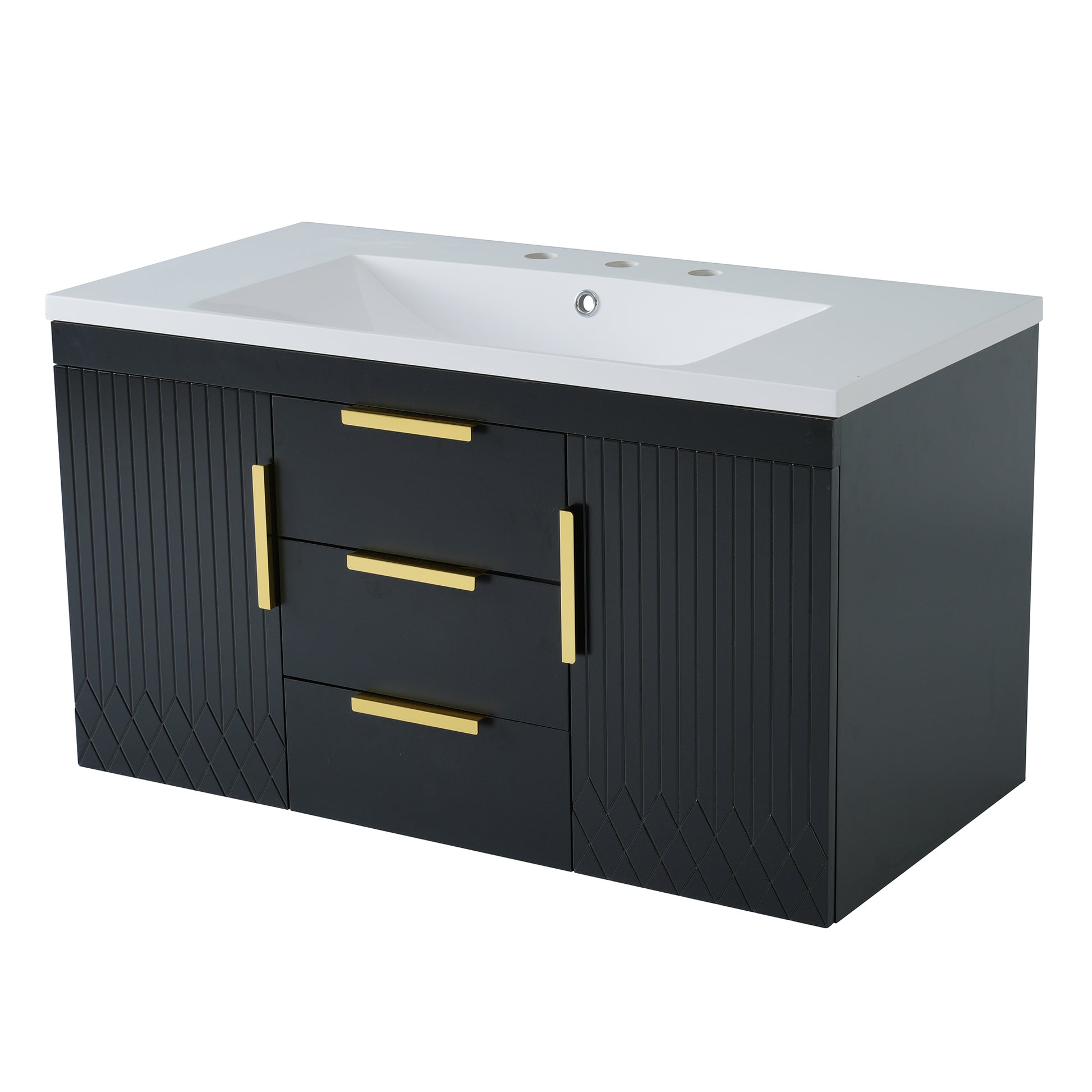 36'' Wall Mounted Bathroom Vanity With Resin Sink, Floating Bathroom Storage Cabinet With 2 Drawers, Solid Wood Bathroom Cabinet Black Bathroom Modern Mdf
