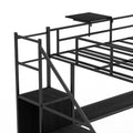 Full Size Metal Loft Bed With L Shaped Desk, Led Lights, Charging Cradle, Led Loft Bed Frame, Full Size Bed With One Cabinet Wardrobe And 2 Fabric Drawers, Safety Rails And Ladder, Black Black