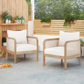 Set Of 2 Outdoor Acacia Wood Patio Club Chair, Textilene Patio Furniture,Waterproof Thick Cushion Deep Seating For Porch, Garden, Backyard, Balcony, Weight Capacity 400Lbs, Light Teak Finish, Beige Yes Deep Seating Light Teak Garden & Outdoor Foam Acacia