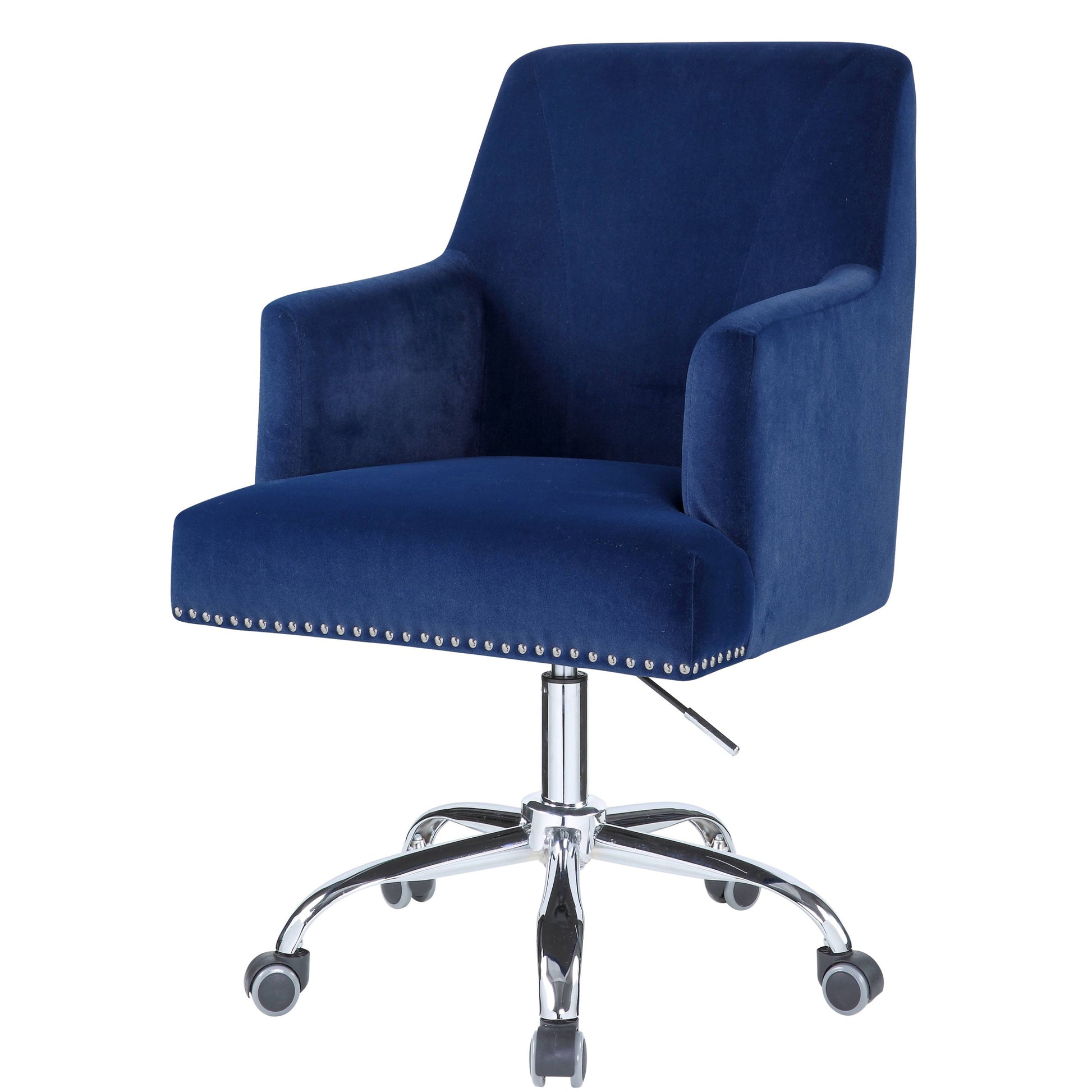 Blue And Chrome Swivel Office Chair With Adjustable Lift Caster Solid Blue Office Foam Modern Office Chairs Solid Back Foam Swivel Fabric Metal