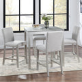 5 Piece Counter Height Table Set, Wooden Kitchen Table Set With Square Table And 4 Upholstered Chairs, Counter Height Dining Table With Crystal Decoration And Chair Set, Silver Grey Beige Silver Gray Seats 4 Dining Room 4 Leg Square Dining Table With