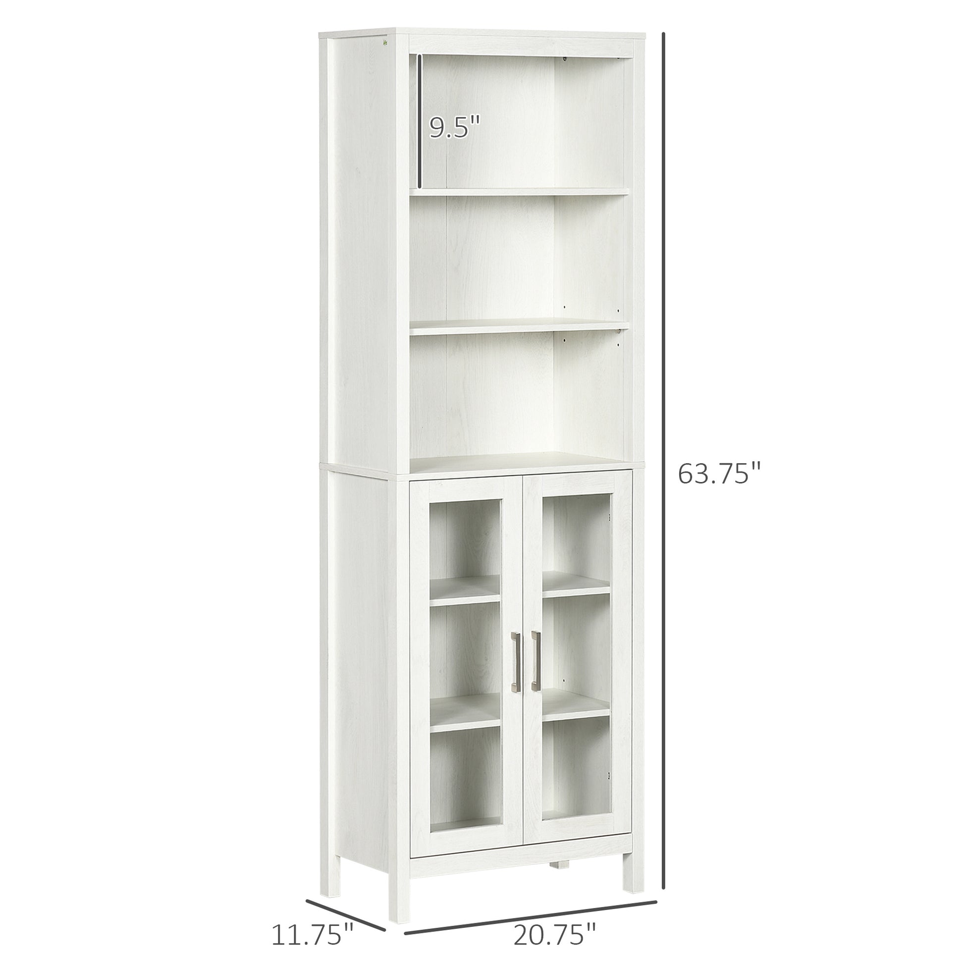 Kleankin Tall Bathroom Storage Cabinet With 3 Tier Shelf, Glass Door Cabinet, Freestanding Linen Tower With Adjustable Shelves, Antique White White Particle Board