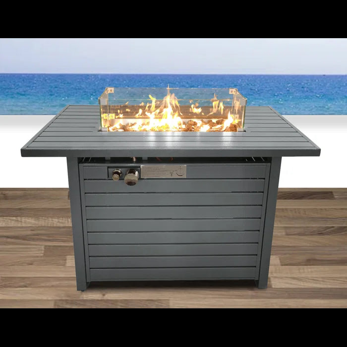 25'' H X 42'' W Steel Propane Outdoor Fire Pit Table With Lid Grey Garden & Outdoor Modern Stone Steel