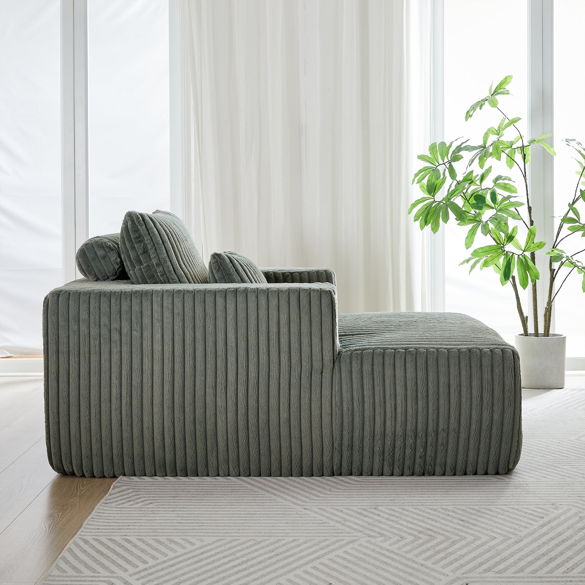 62.5 Inch Corduroy Sponge Sofa Lounge Chair,No Assembly Required,Fluffy Modern Sleeper Chair For Indoor Living Room Bedroom Army Green Foam Corduroy 1 Seat
