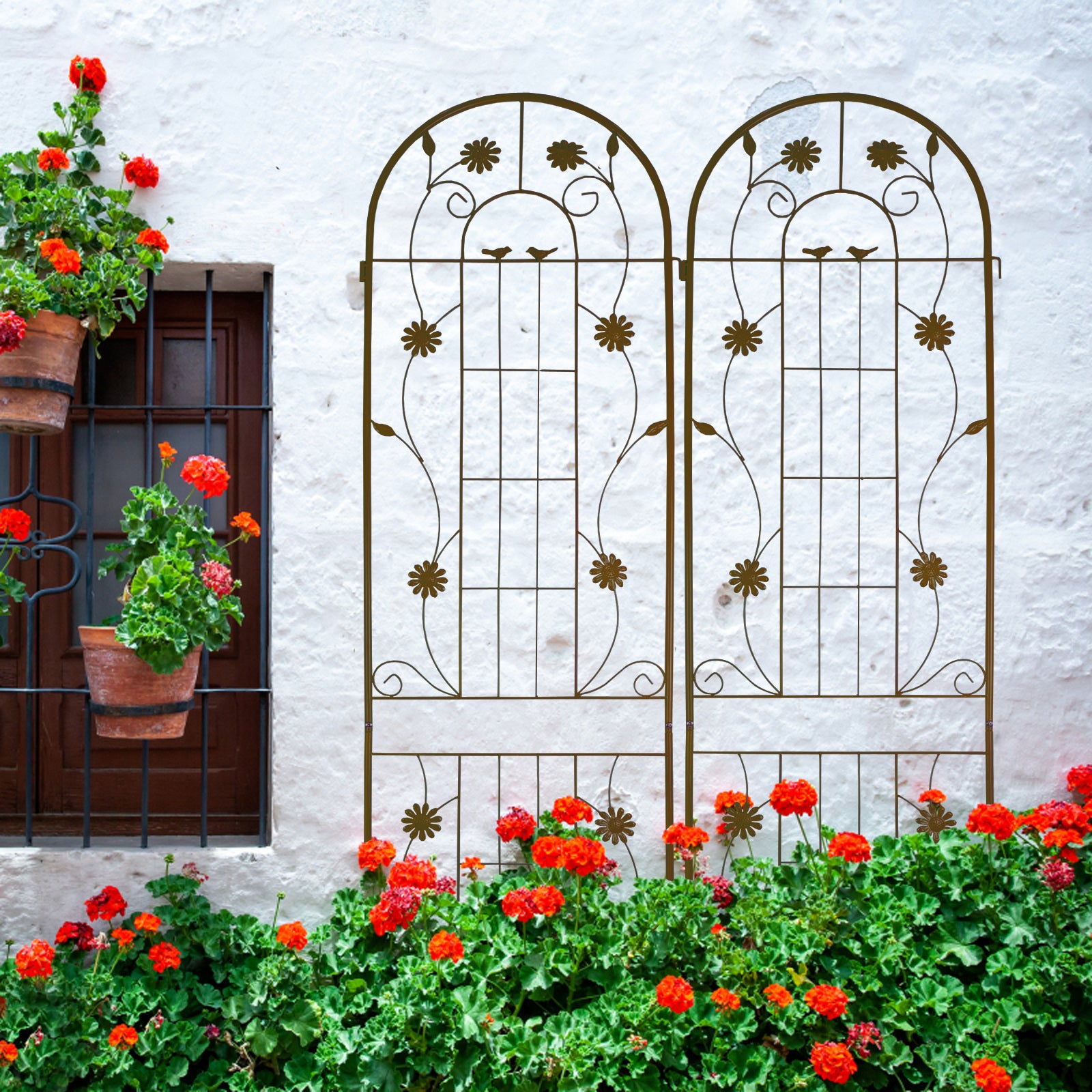 2 Pack Metal Garden Trellis 86.7" X 19.7" Rustproof Trellis For Climbing Plants Outdoor Flower Support Brown Brown Garden & Outdoor French Iron