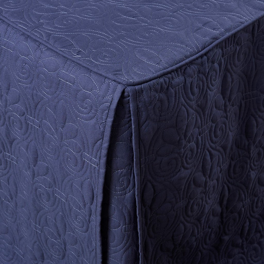 3 Piece Split Corner Pleated Quilted Bedspread Navy King Navy Polyester