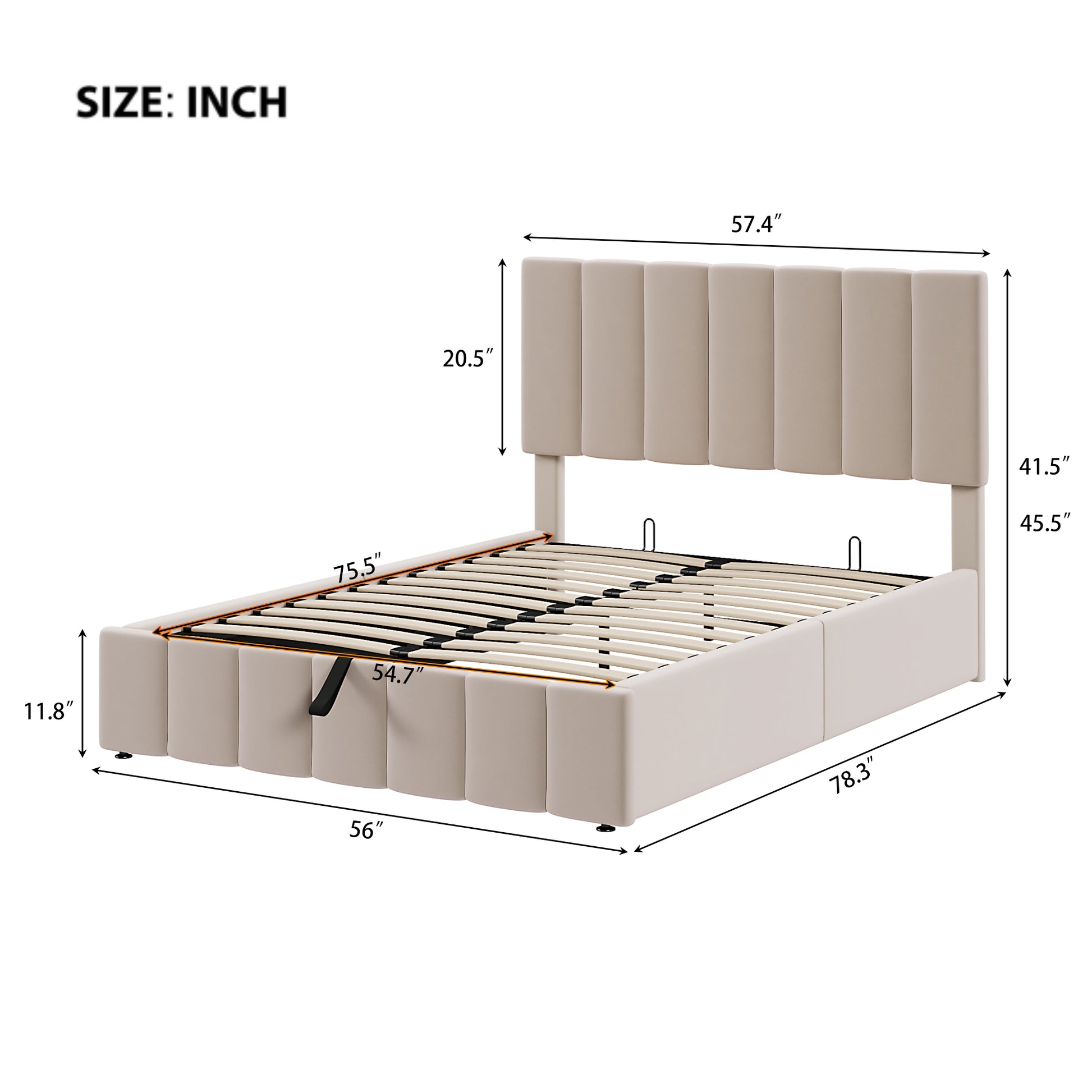 Full Size Upholstered Platform Bed With A Hydraulic Storage System Beige Old Sku: Lp000111Aaa Beige Upholstered