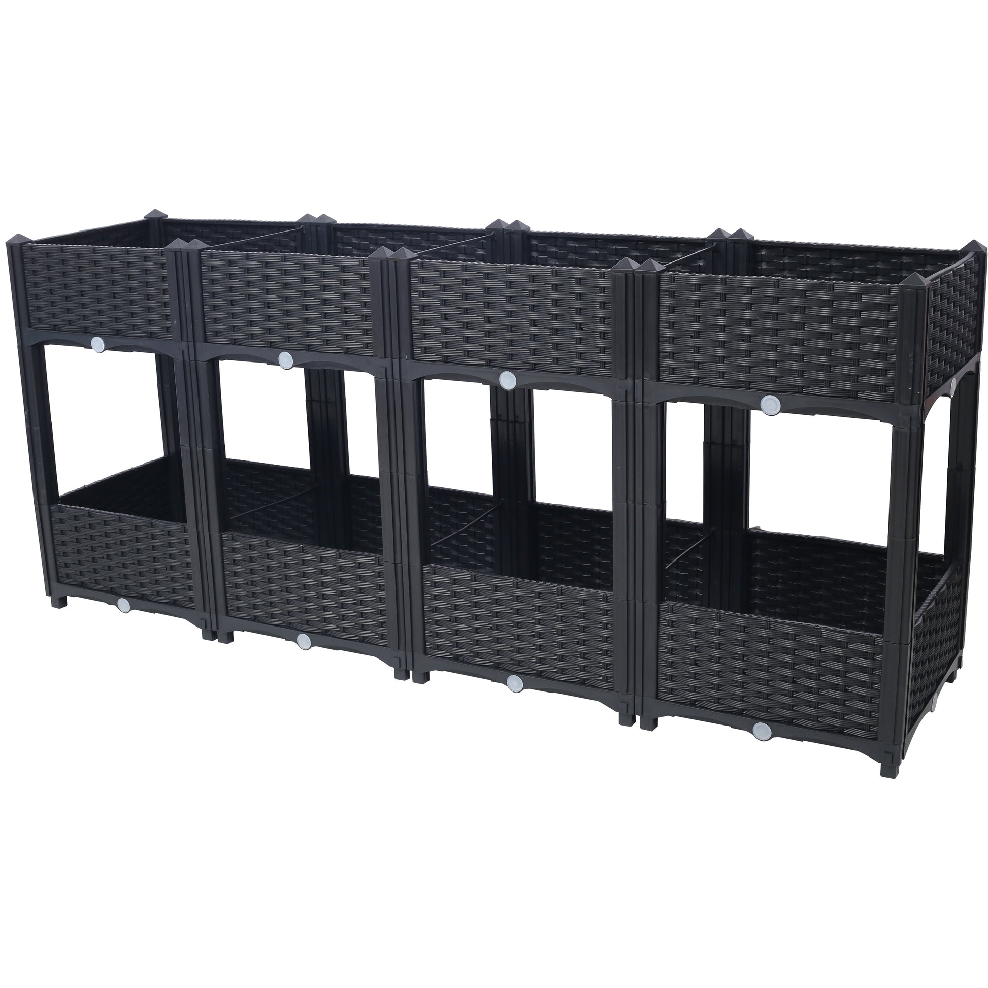 Planter Raised Beds Elevated Planter Garden Box With Drainage Plug Raised Garden Beds For Vegetable Flower Herb Outdoor Standing Planter Beds Gardening Kit,Black,63"X15.7"X27.7" Black Polypropylene