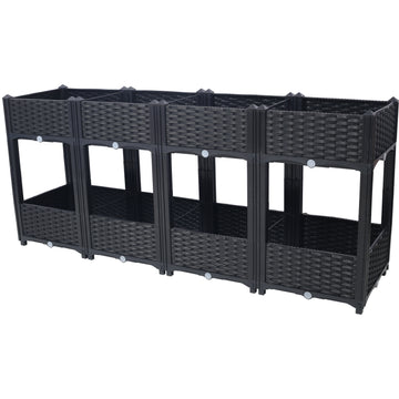 Planter Raised Beds Elevated Planter Garden Box With Drainage Plug Raised Garden Beds For Vegetable Flower Herb Outdoor Standing Planter Beds Gardening Kit,Black,63"X15.7"X27.7" Black Polypropylene