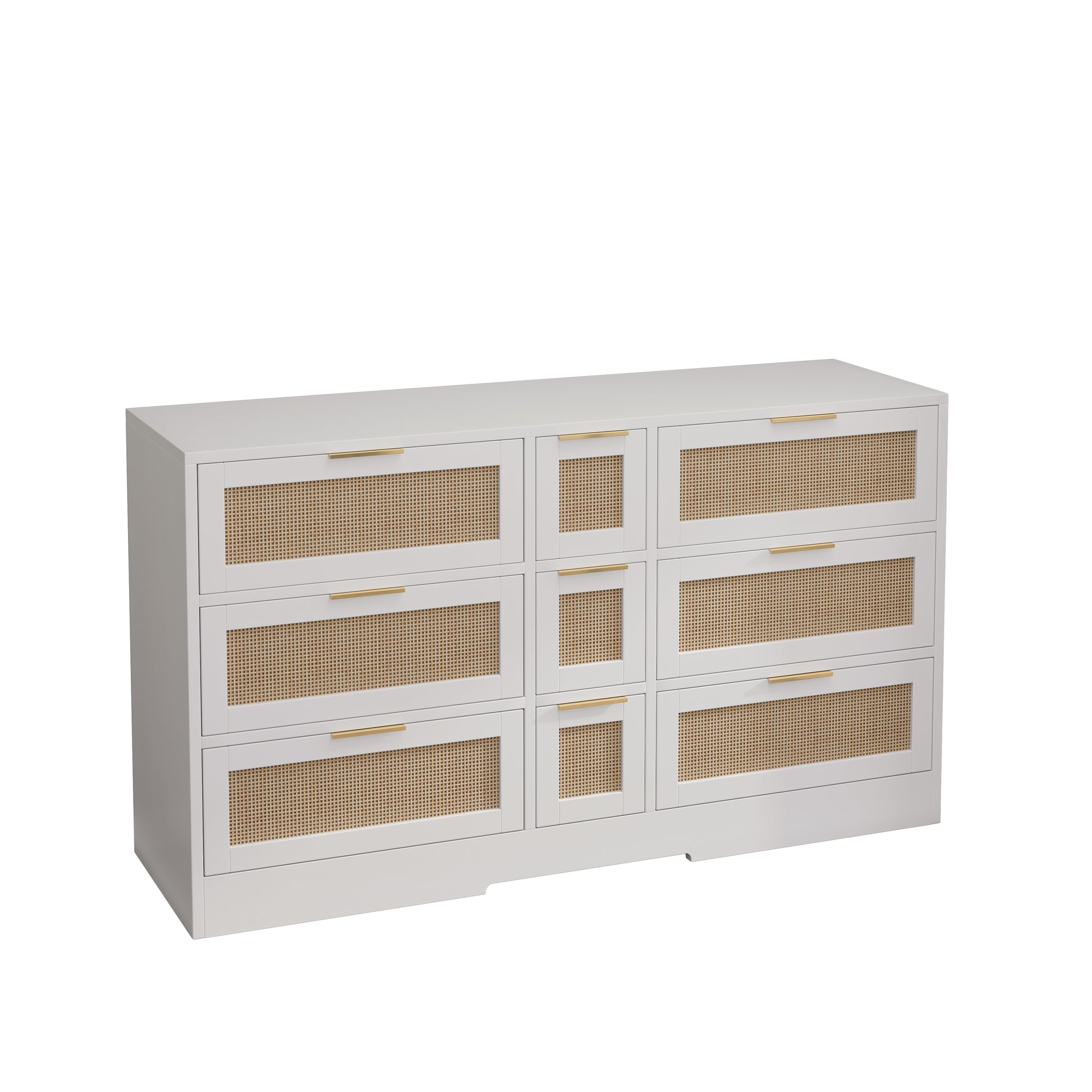 51.2 "Rattan Locker With Drawers, 9 Drawers, Metal Handles For Kitchen, Living Room, Bedroom White White Mdf