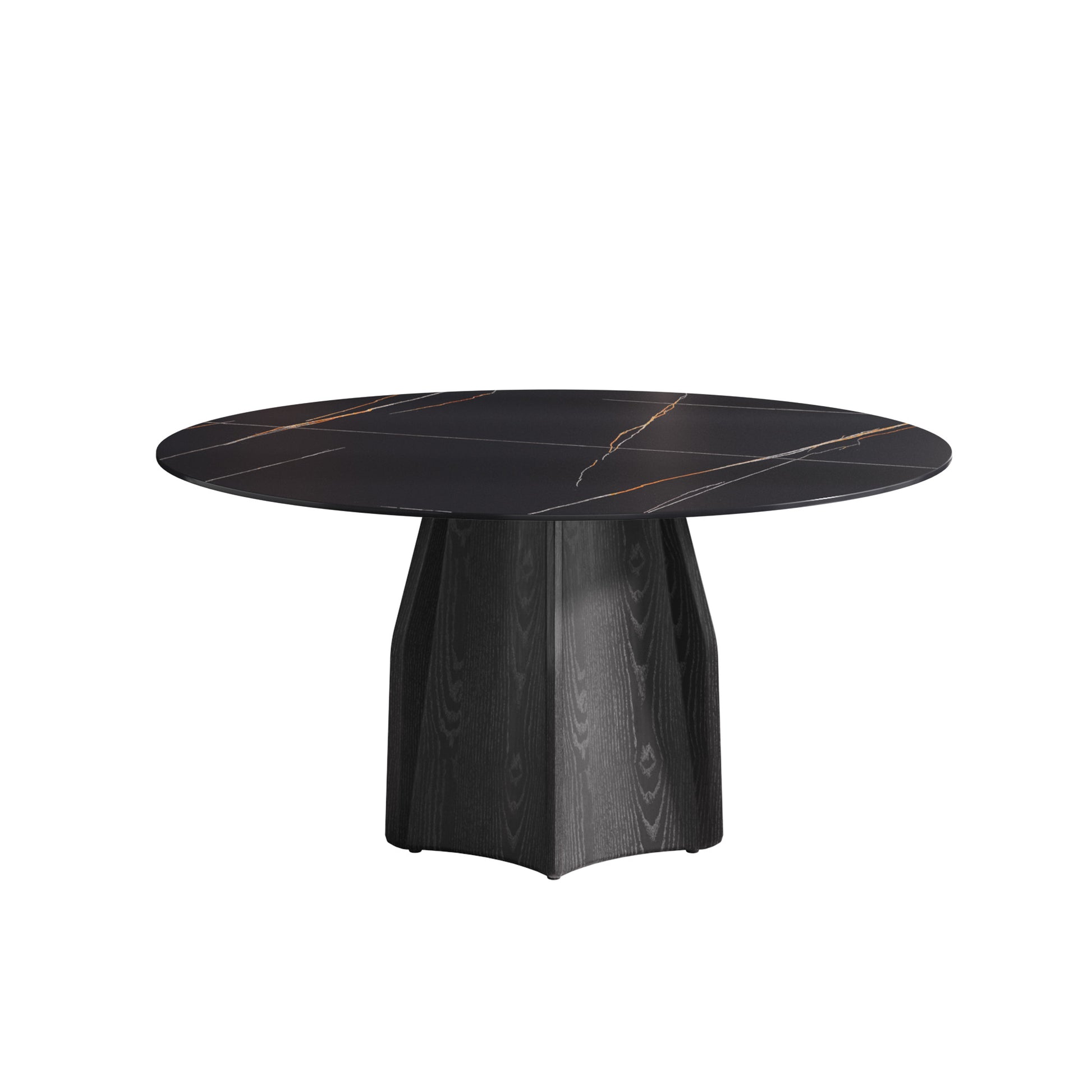 59.05" Round Marble Dining Table With Black Textured Solid Wood Base, Artificial Marble For 6 8 People, Dining Room Living Room Kitchen Dining Table,Black Dining Table Only Black Dining Room Modern