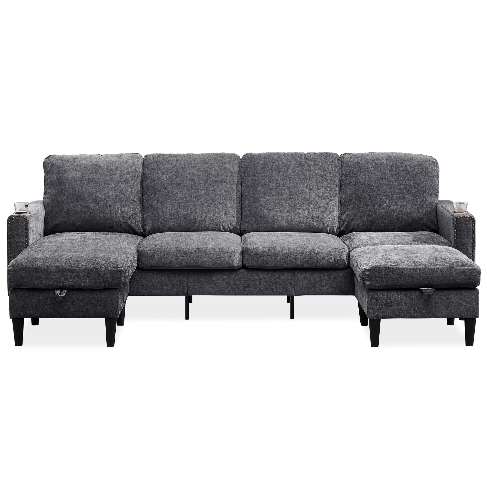 Chenille Sectional Sofa, U Shaped Sofa Couch With High Density Memory Foam, 4 Seat Comfy Modular Sofa Couch For Living Room, Modern U Shaped Sectional Sofa,U Shaped Dark Grey Dark Grey Chenille