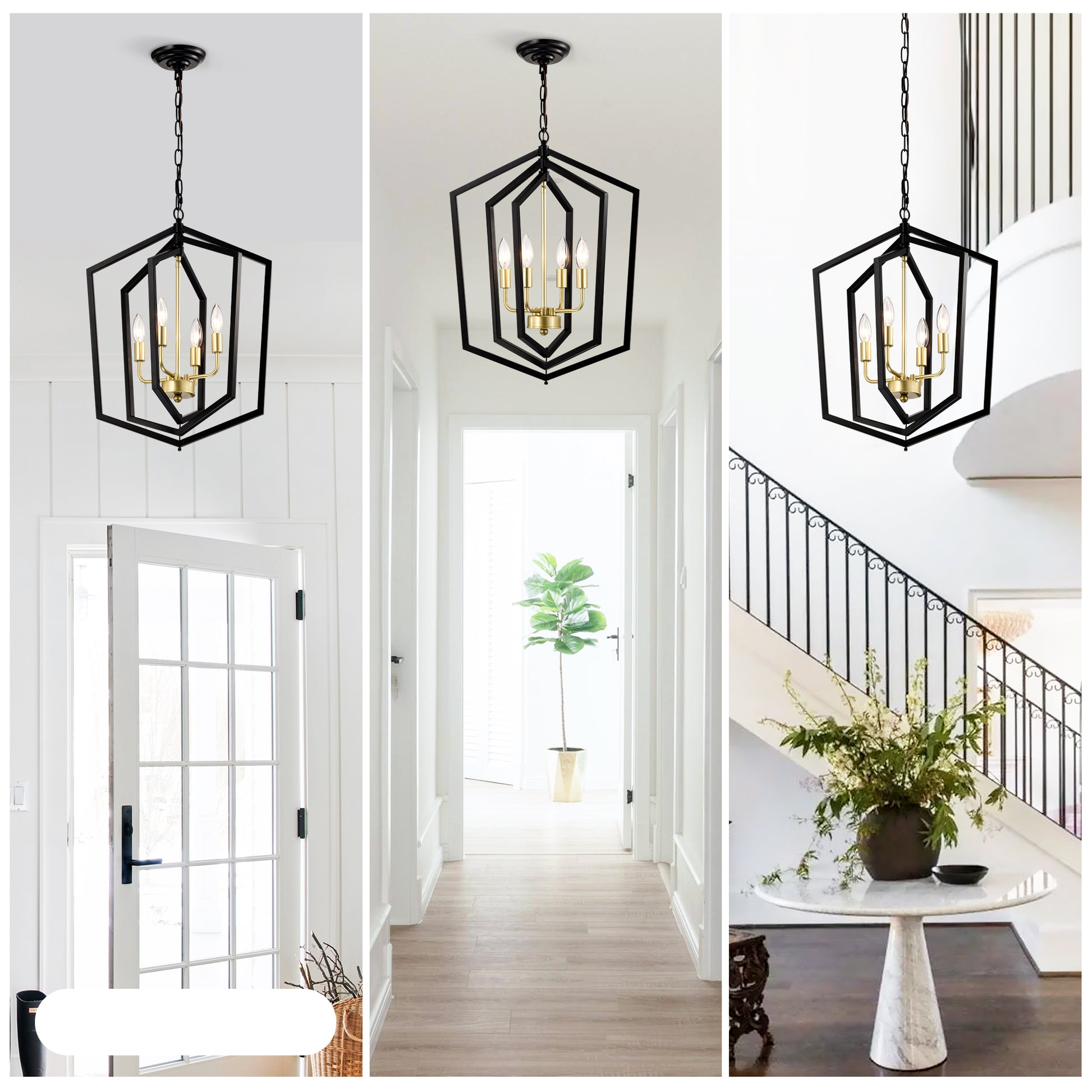 18.11" Matte Black Gold Chandelier For Dining Room, 4 Light Kitchen Chandelier Light Fixture Modern Metal Industrial Chandeliers For Farmhouse Entryway Living Room E12 Bulbs Not Included Matte Black Ceiling Lights American Design,Luxury,Modern,Vintage