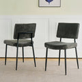 Modern Grey Simple Velvet Dining Chair Fabric Upholstered Chair Family Bedroom Stool Back Dressing, White Round Table Set, Chair Black Metal Legs Set Of 3 White Mdf