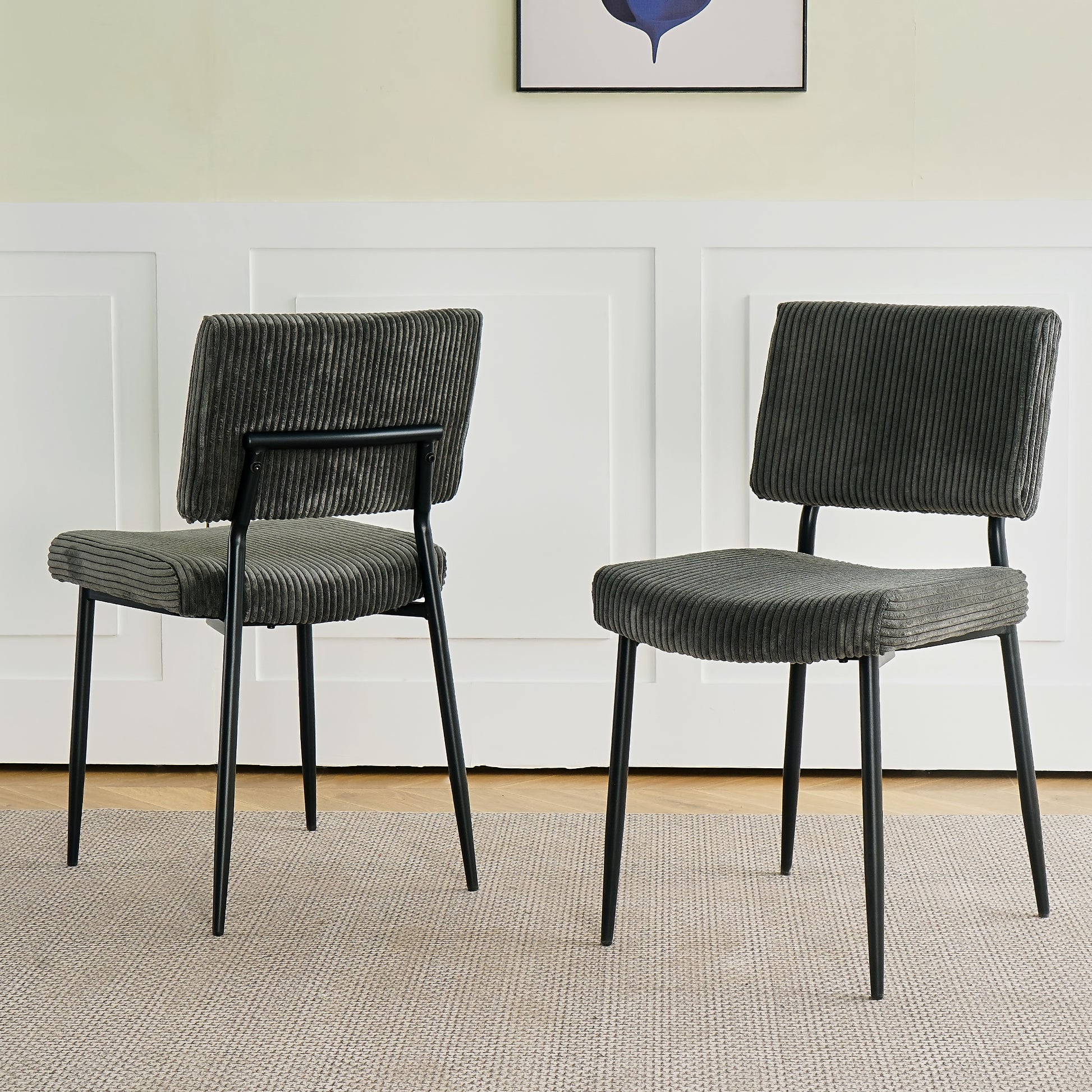 Modern Grey Simple Velvet Dining Chair Fabric Upholstered Chair Family Bedroom Stool Back Dressing, White Round Table Set, Chair Black Metal Legs Set Of 3 White Mdf