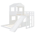 Wooden Twin Over Full Bunk Bed, Loft Bed With Playhouse, Farmhouse, Ladder, Slide And Guardrails, White Old Sku :Lt000028Aak Twin White Solid Wood