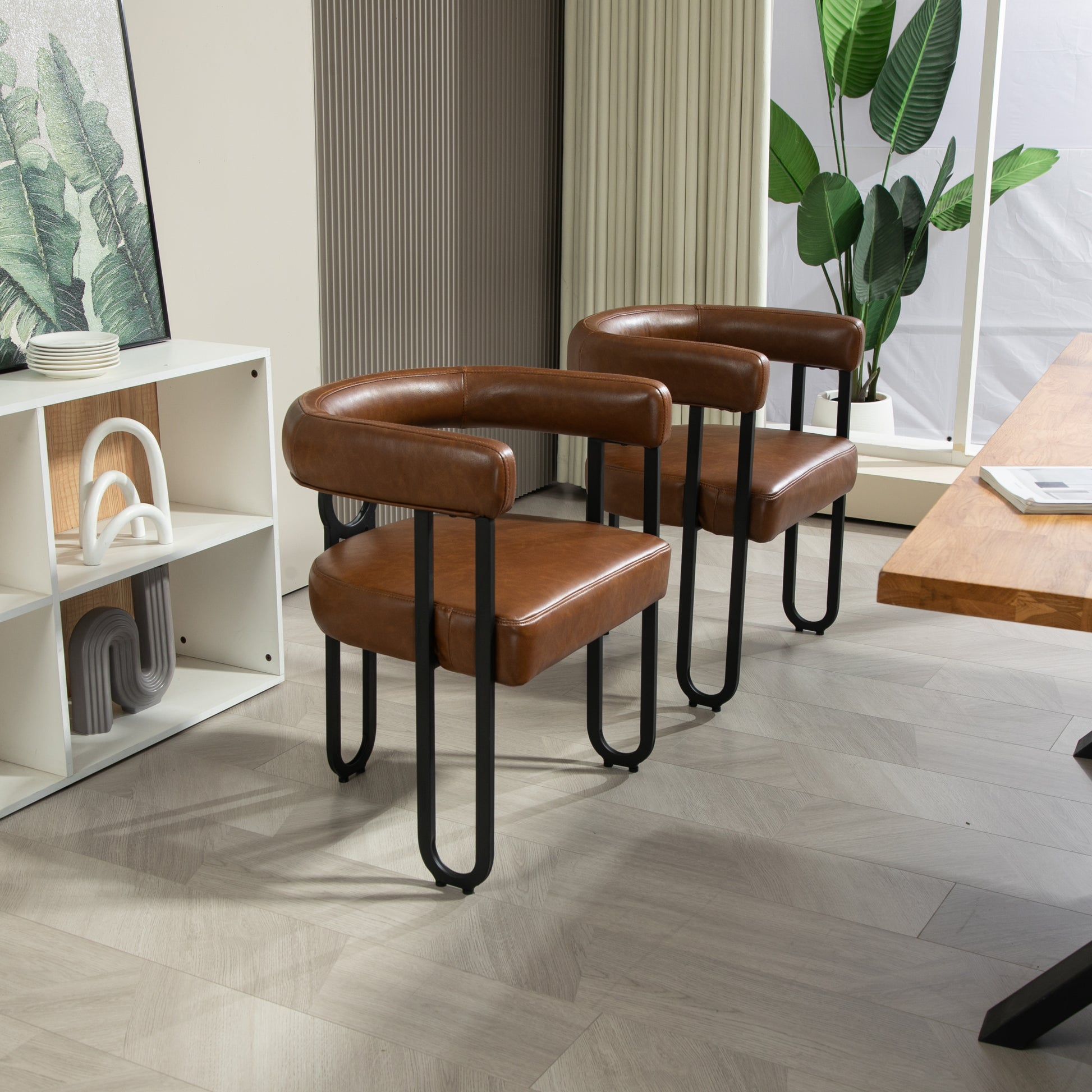Coolmore Contemporary Designed Pu Fabric Upholstered Accent Dining Chair Barrel Side Chairs Kitchen Armchair For Living Room Set Of 2 Dark Brown Pu Dark Brown Foam Pu Leather