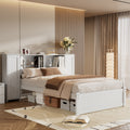 Twin Size Platform Bed With Storage Headboard And Lockers, White Twin Box Spring Not Required White Wood Bedroom Solid Wood Mdf