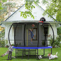 10Ft Pumpkin Trampoline, Outdoor Trampoline With Basketball Hoop, Enclosure Net And Ladder Blue Steel