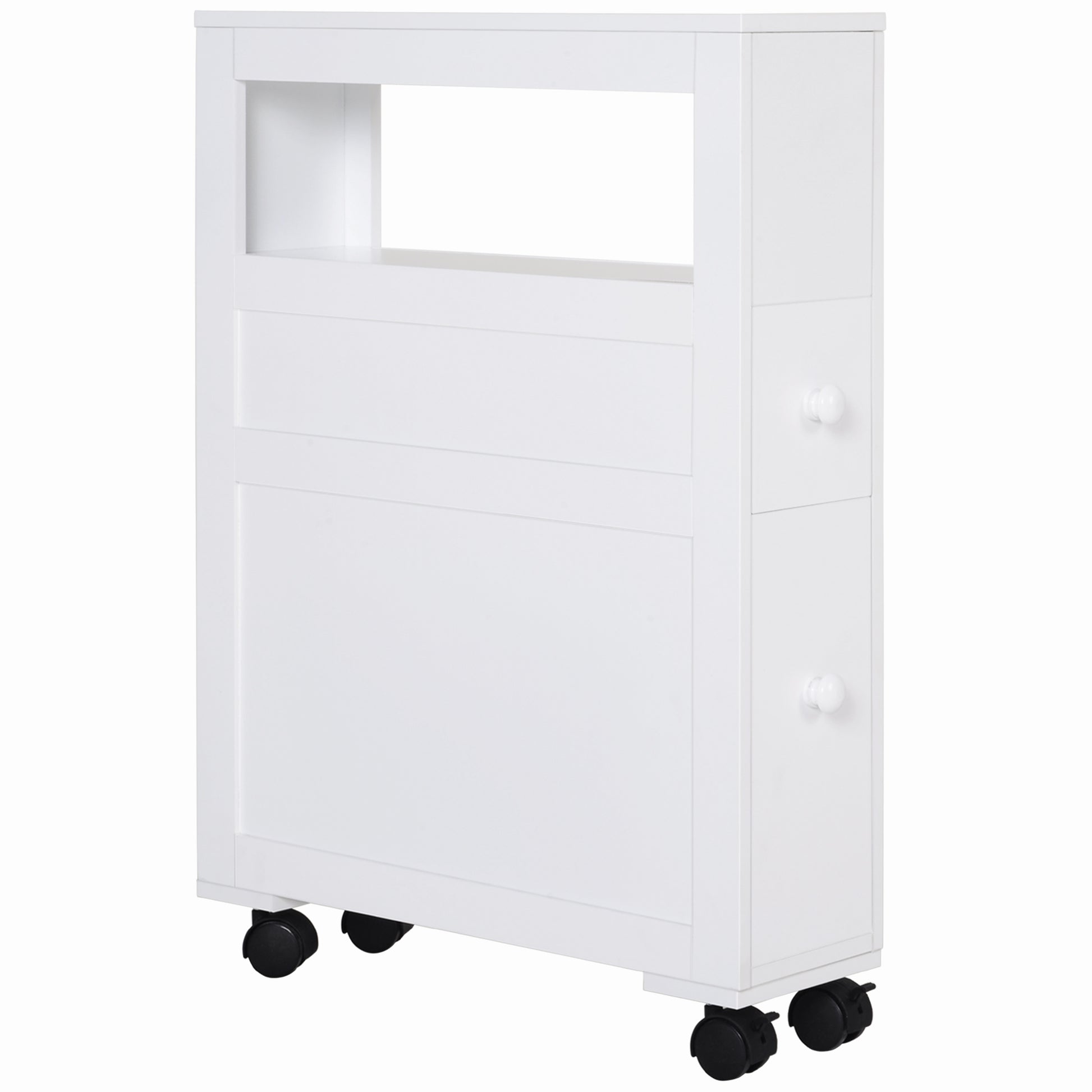 Homcom 6.25" X 20.5" X 28.25" Wood Rolling Narrow Bathroom Side Storage Cabinet White White Mdf