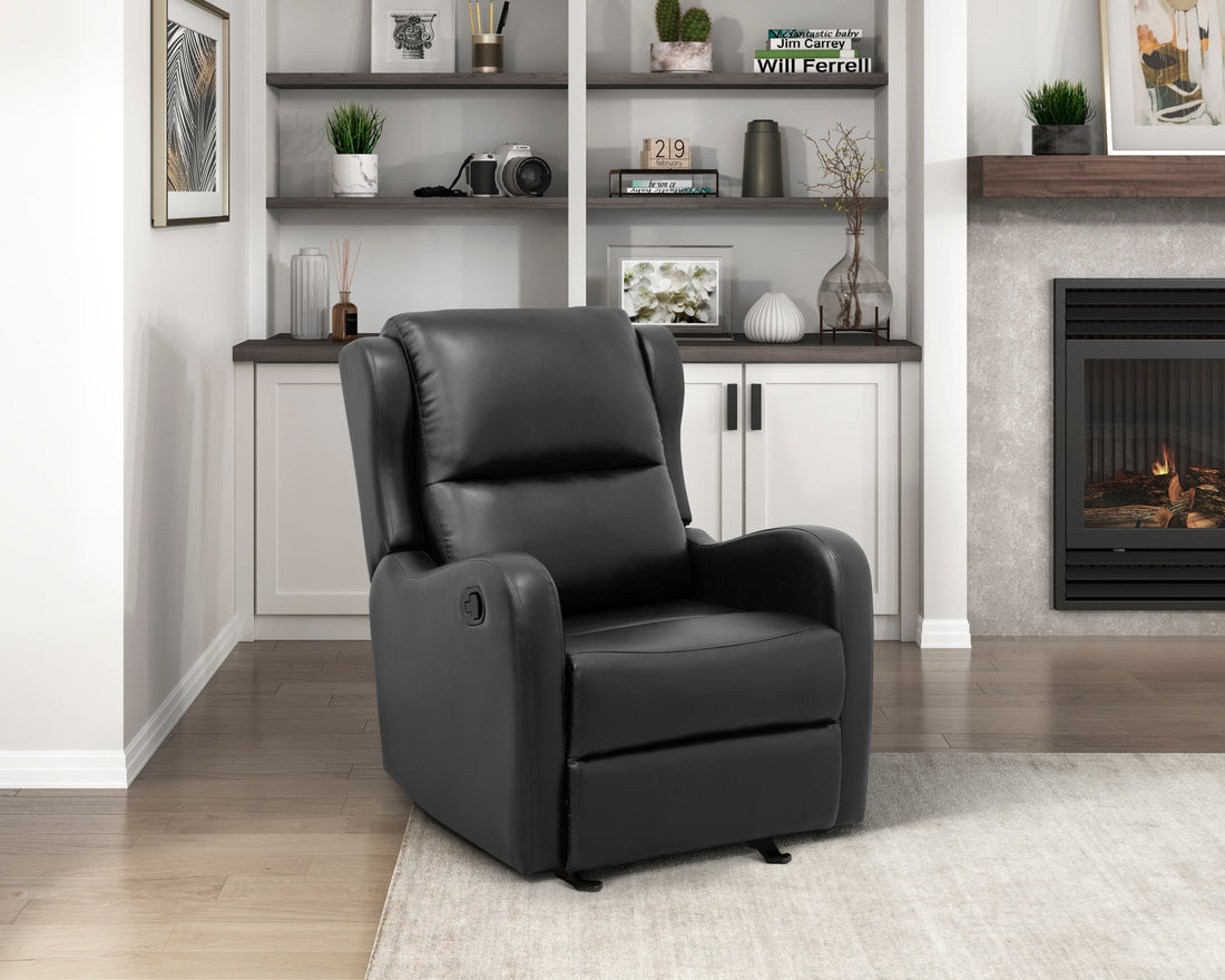 Black Faux Leather Upholstery Glider Reclining Chair 1Pc Living Room Furniture Comfort Seating Black Faux Leather Wood Primary Living Space Solid Wood