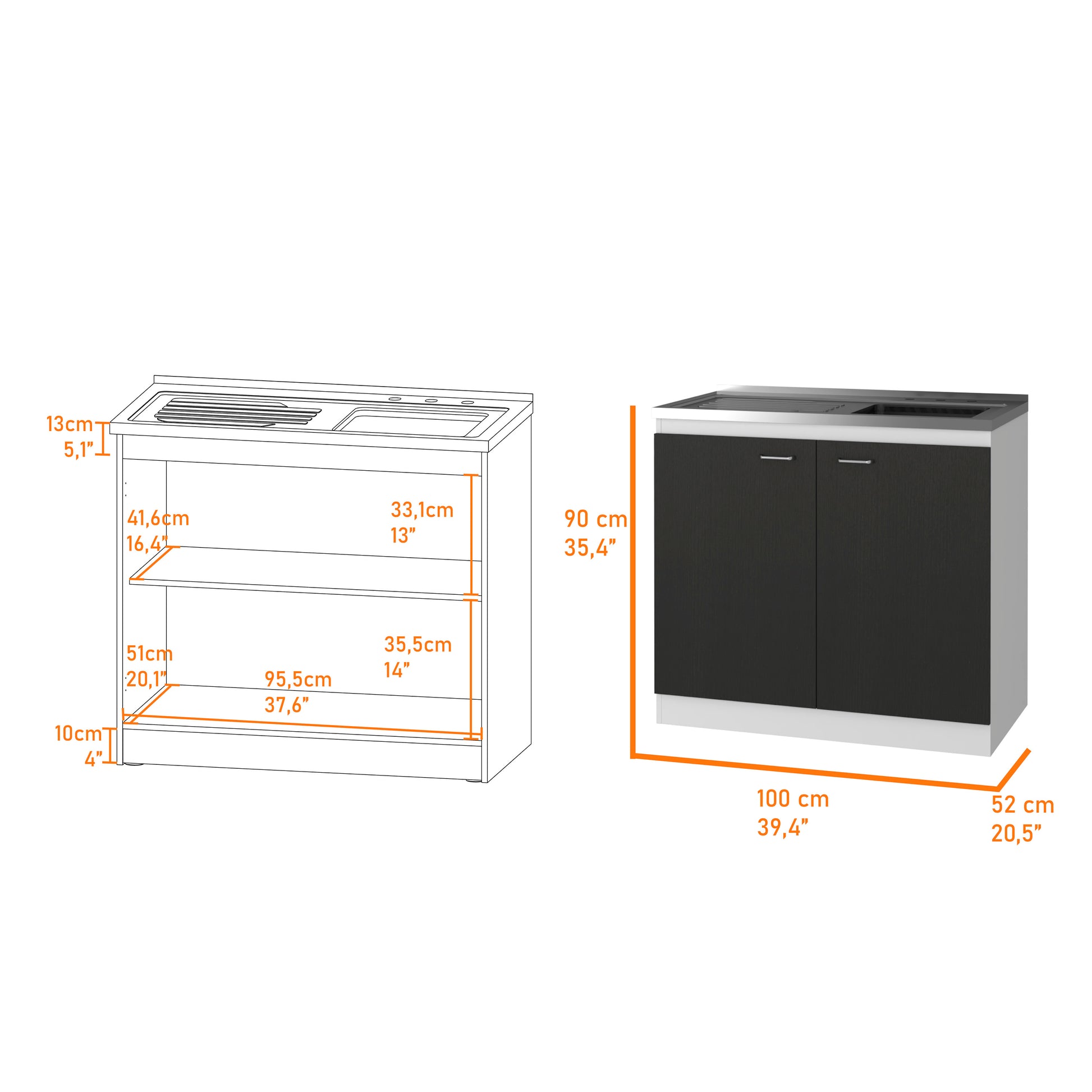 Oklahoma Utility Sink, Double Door Cabinet, Stainless Steel Countertop Multi Kitchen Modern Melamine Particle Board