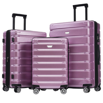 3 Piece Luggage Set Suitcase Set, Lightweight Durable Suitcase With Wheels And Tsa Lock, Expandable Travel Family Luggage For Men Women 20" 24" 27" Purple Abs Pc