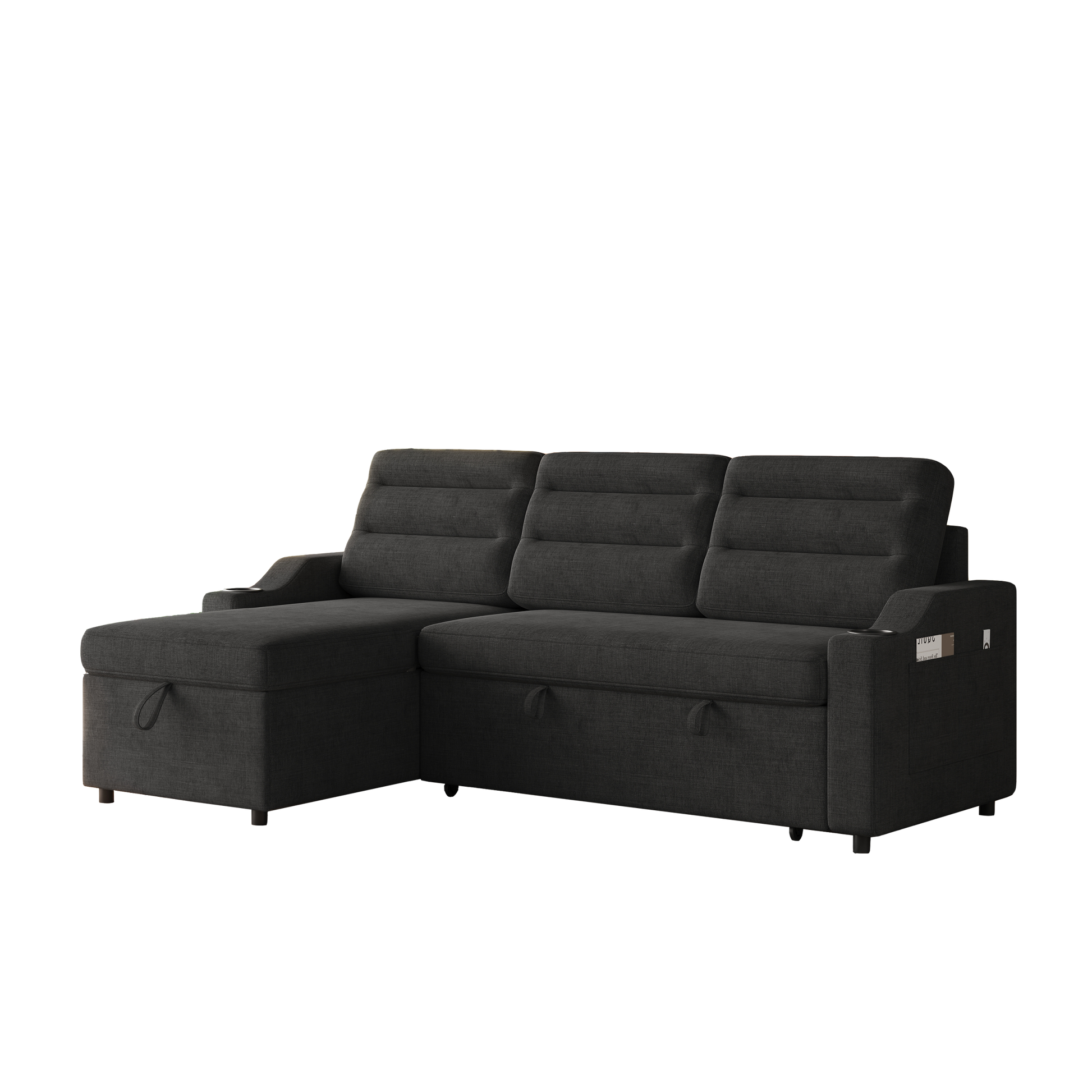 Mh83.5" Convertible Sleeper Combo Sofa, Convertible Sofa Bed Polyester Pullout Bed With Storage Recliner And Cup Holder For Living Room, Tight Spaces Black Polyester Wood Primary Living Space Pine Polyester Fabric 3 Seat