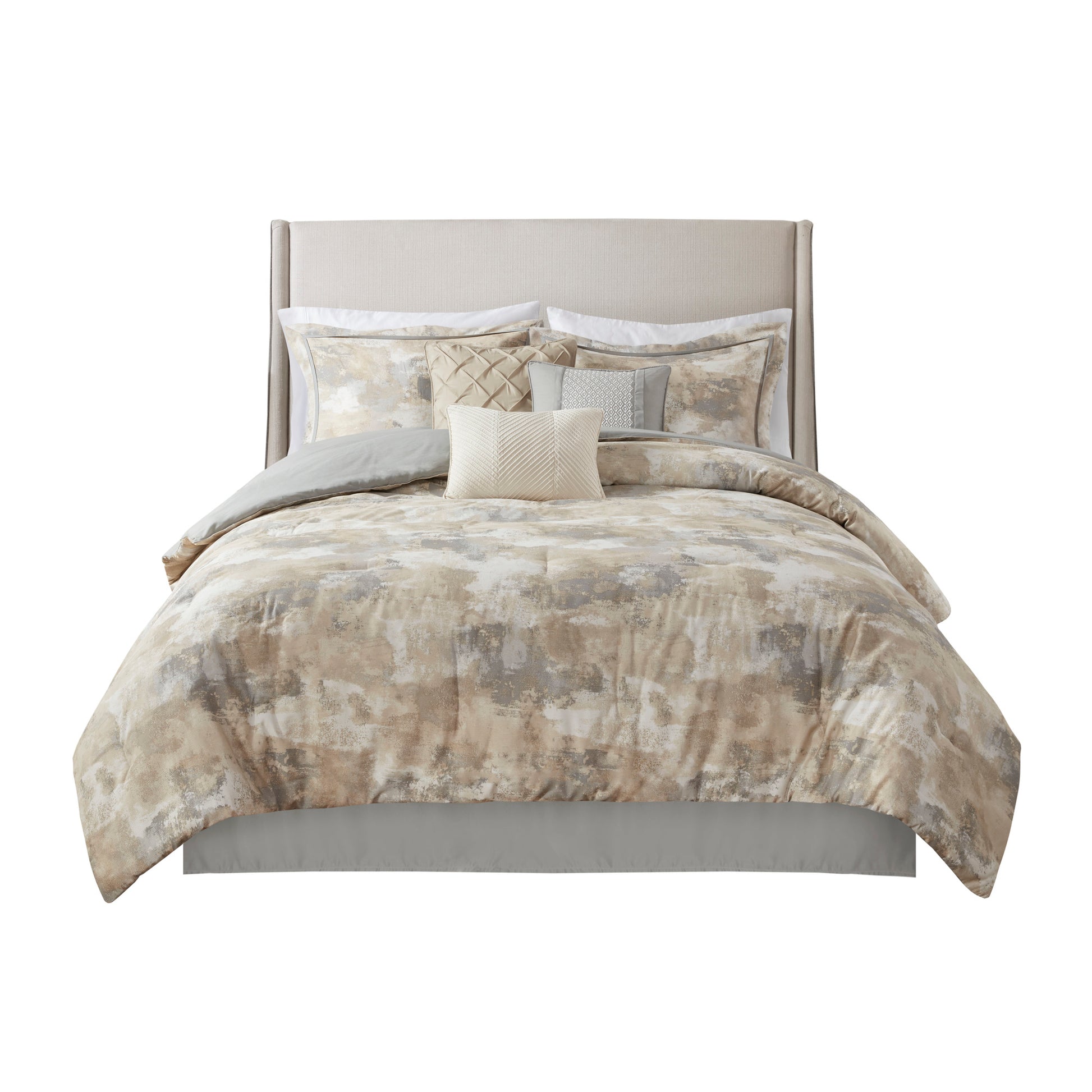 7 Piece Textured Cotton Blend Comforter Set Gray Queen Queen Multicolor Polyester