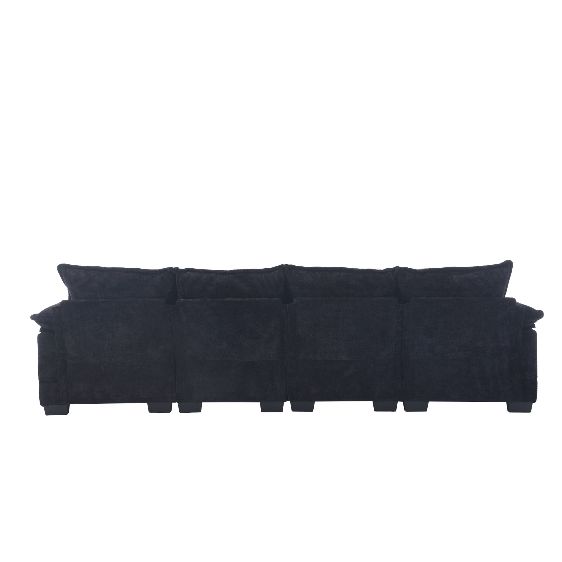 United We Win Modern Large Chenille Fabric U Shape Sectional Sofa Black Chenille 4 Seat