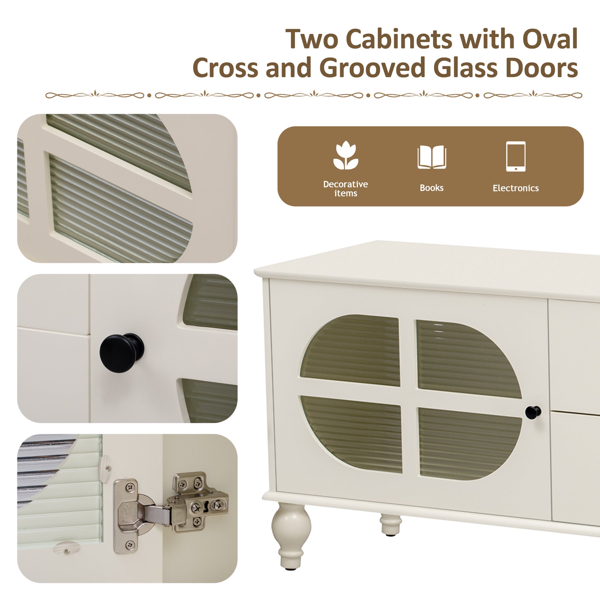 68.9'' Modern Tv Stand For Tvs Up To 75 Inches, Entertainment Center Media Console With Fluted Glass Doors, Five Solid Wood Legs For Living Room Antique White 70 79 Inches Mdf