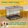 Dog Crate With Divider Panel,36 Inch Double Door Folding Metal Wire Dog Cage With Plastic Leak Proof Pan Tray, Pet Kennel For Indoor Black Iron