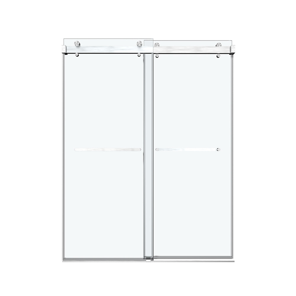 50'' 54'' W X 76'' H Double Sliding Frameless Shower Door With 3 8 Inch 10Mm Clear Glass In Brushed Nickel Brushed Nickel Stainless Steel