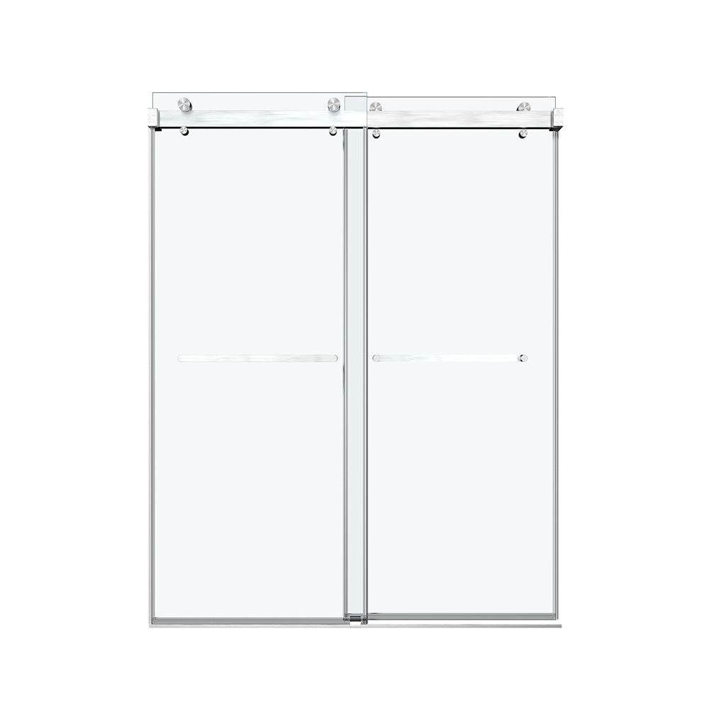 68'' 72'' W X 76'' H Double Sliding Frameless Shower Door With 3 8 Inch 10Mm Clear Glass In Brushed Nickel Brushed Nickel Stainless Steel