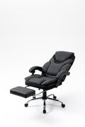 Massage Reclining Office Chair With Footrest, High Back Computer Chair Home Desk Ergonomic Executive Office Chair With Armrests, Adjustable Height. Black Faux Leather