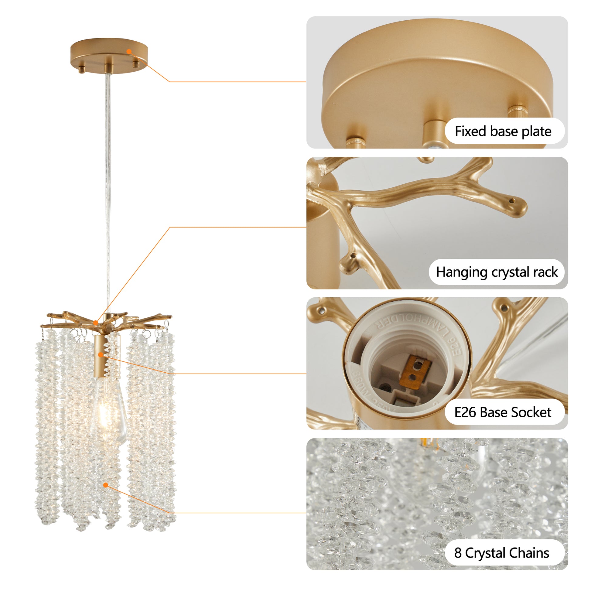 Luxury 3 Pack Crystal Pendant Lights, Elegant Golden Finish Chandelier With Waterfall Bead Design No Bulbs Golden Crystal,Iron