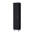 Black 1 Door Cabinet With 3 Broom Hangers Freestanding Black Bathroom Melamine