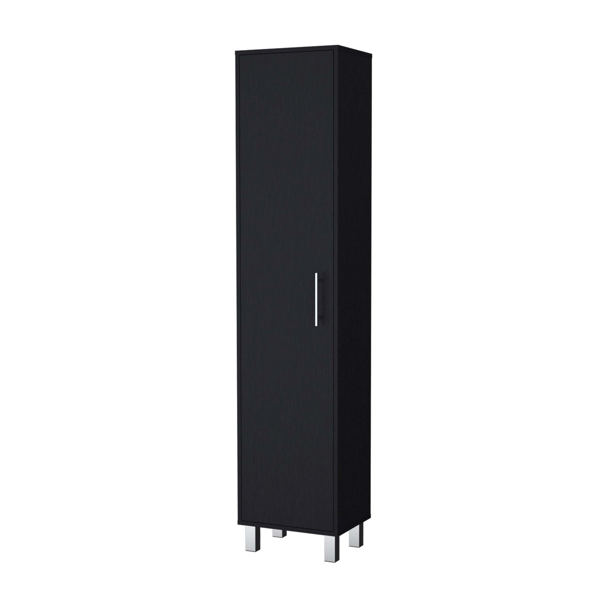 Black 1 Door Cabinet With 3 Broom Hangers Freestanding Black Bathroom Melamine