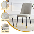 Table And Chair Set.Modern Rectangular Dining Table With Black Textured Stickers Glass Tabletop And Gold Plated Metal Legs.Paried With 6 Comfortable Chairs With Pu Seats And Black Metal Legs. Black Gold,Light Gray Seats 6 Glass Metal