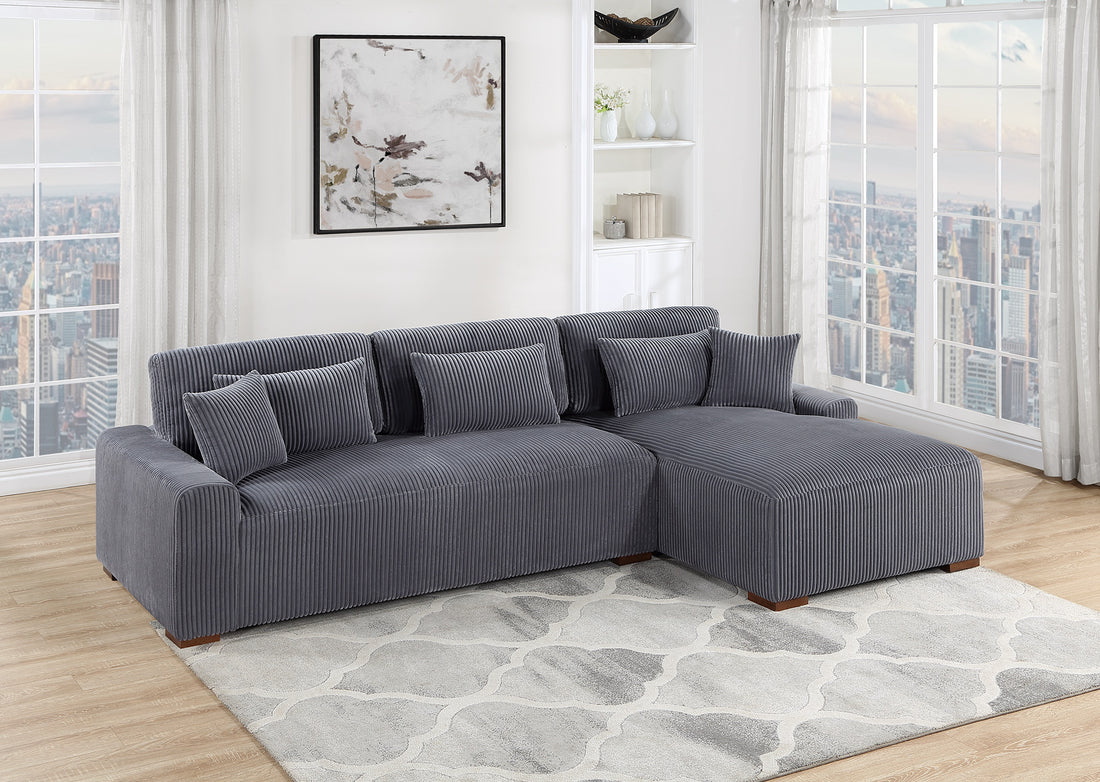 Modern 2Pc Sectional Set Xl Plush Corduroy Fabric Dark Gray Laf Sofa Raf Chaise Living Room Couch Dark Gray Wood Primary Living Space Soft Cushion Back Contemporary,Modern L Shaped Rubberwood Corduroy 4 Seat