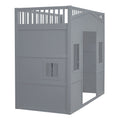 Twin Size House Loft Bed With Ladder And Wardrobe Grey Twin Grey Solid Wood