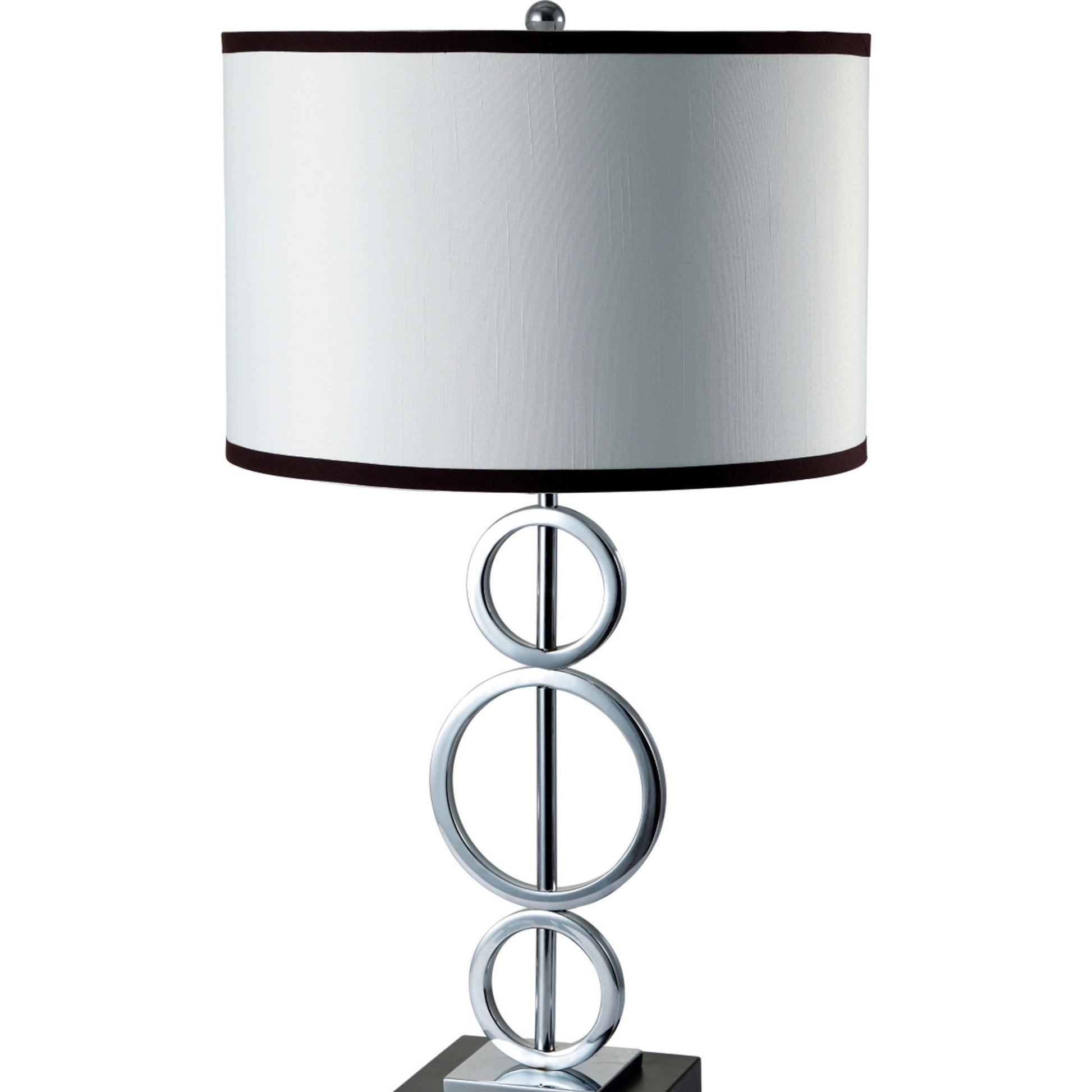 29" Tall Metal Table Lamp With Silver Finish, Ring Style, White Round Shade Multicolor Metal