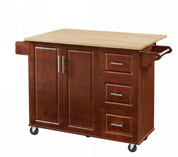 Kitchen Island With Drop Leaf Countertop, Rolling Kitchen Island Cartbarn Door Kitchen Island Table With Storage Cabinet And Tower Rack, Island Table On Wheels For Kitchen, Retro Brown Brown Brown Dining Room Rectangular Kitchen Carts Particle Board