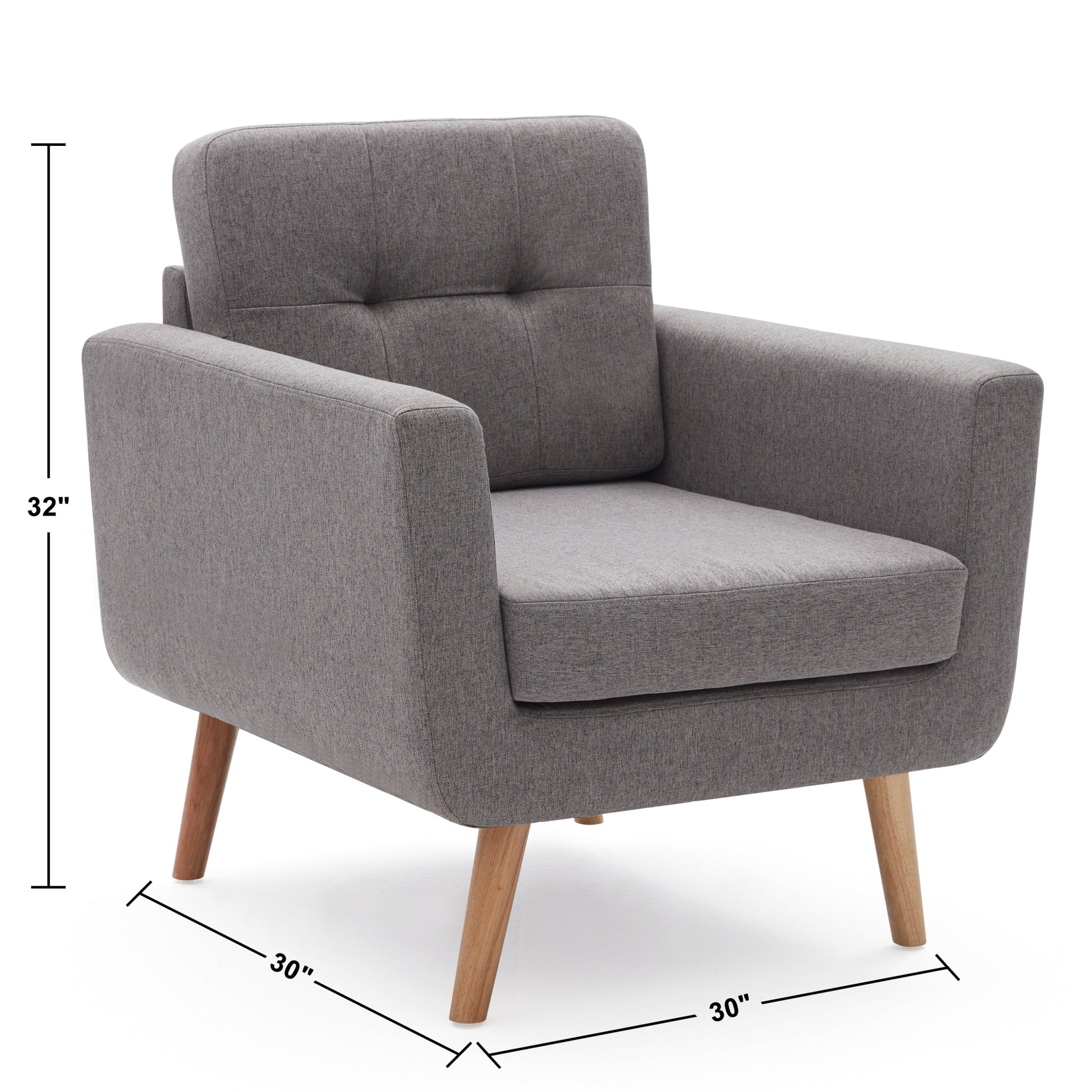 Accent Chair, Reading Chair For Living Room & Bedroom, Mid Century Modern Arm Chair, Button Tufted Upholstered Accent Chairs Sofa With Solid Wood Frame Stone Grey Grey Solid Wood