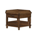 2 Tier Retro Hexagon Living Room Solid Wood Coffee Table With Shelf & Drawer, 36'' Mid Century Center Coffee Table For Living Room, Office. Cherry Cherry Pine