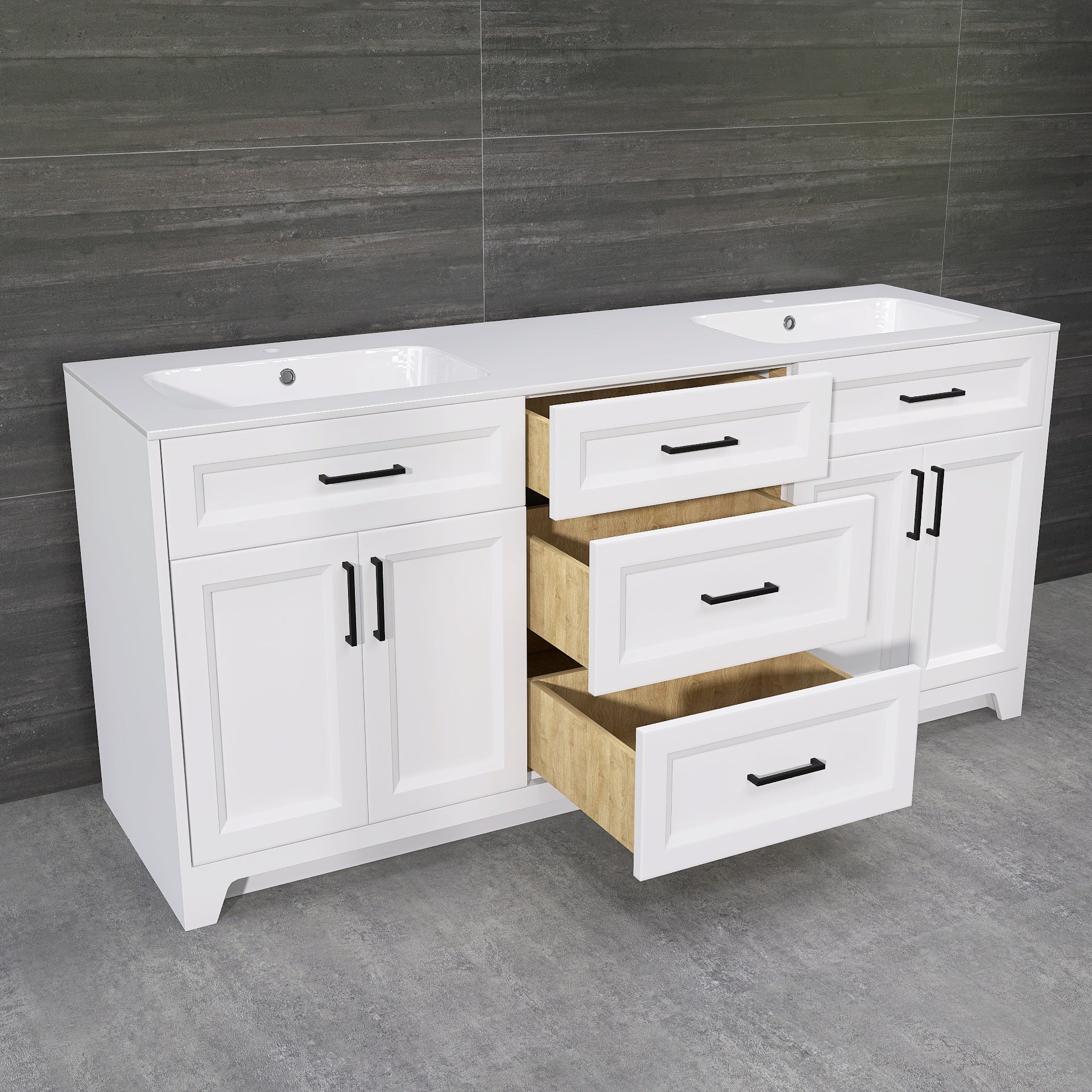 Solid Wood 72 Inch Bathroom Vanity With Double Sink Combo, Modern Vanity Cabinet With 4 Soft Closing Doors & 3 Full Extension Dovetail Drawers White 3 White 4 4 48 In & Above 32 To 35 In Soft Close Doors Bathroom Freestanding Luxury,Modern 20 25 Inches