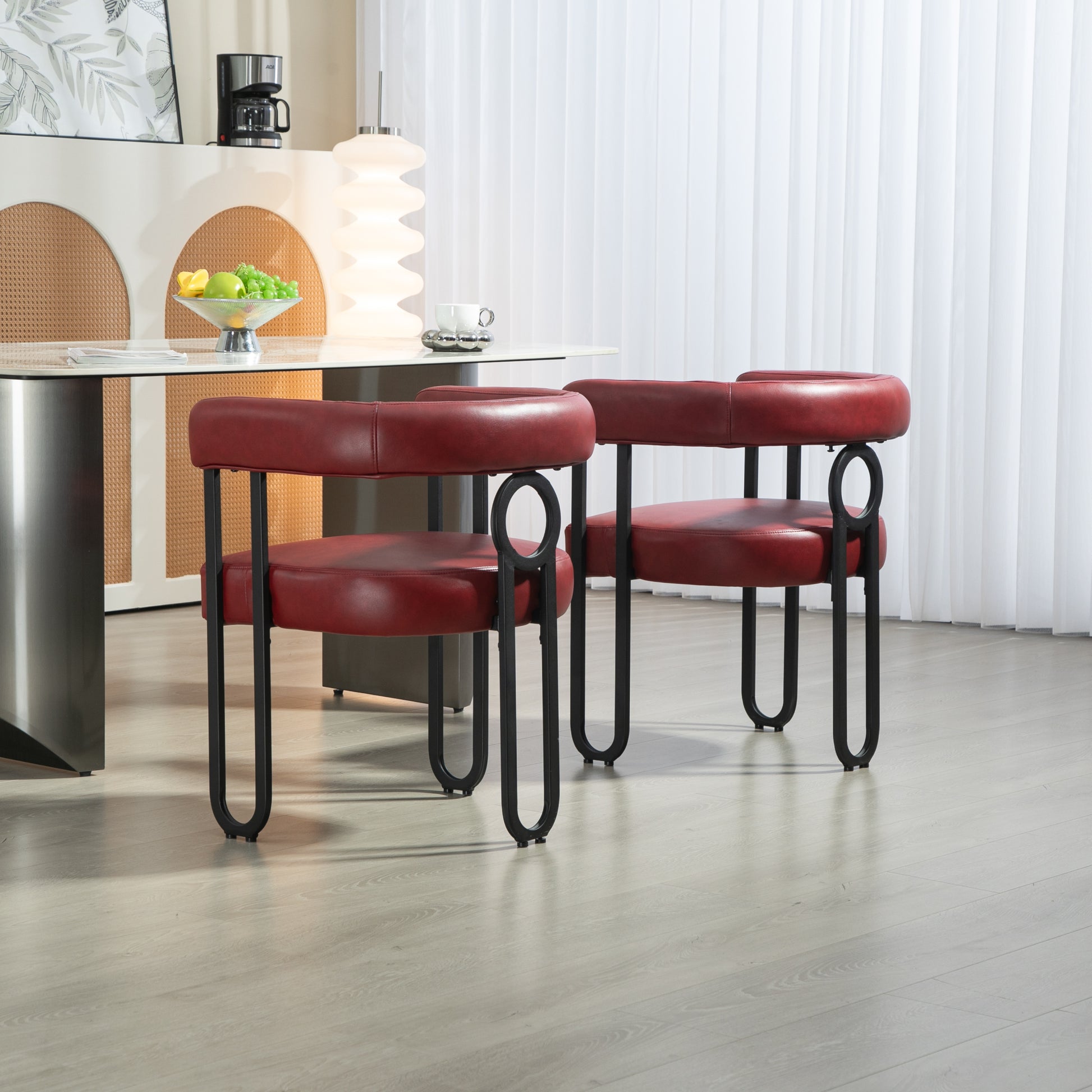 Coolmore Contemporary Designed Pu Fabric Upholstered Accent Dining Chair Barrel Side Chairs Kitchen Armchair For Living Room Set Of 2 Wine Red Pu Wine Red Foam Pu Leather