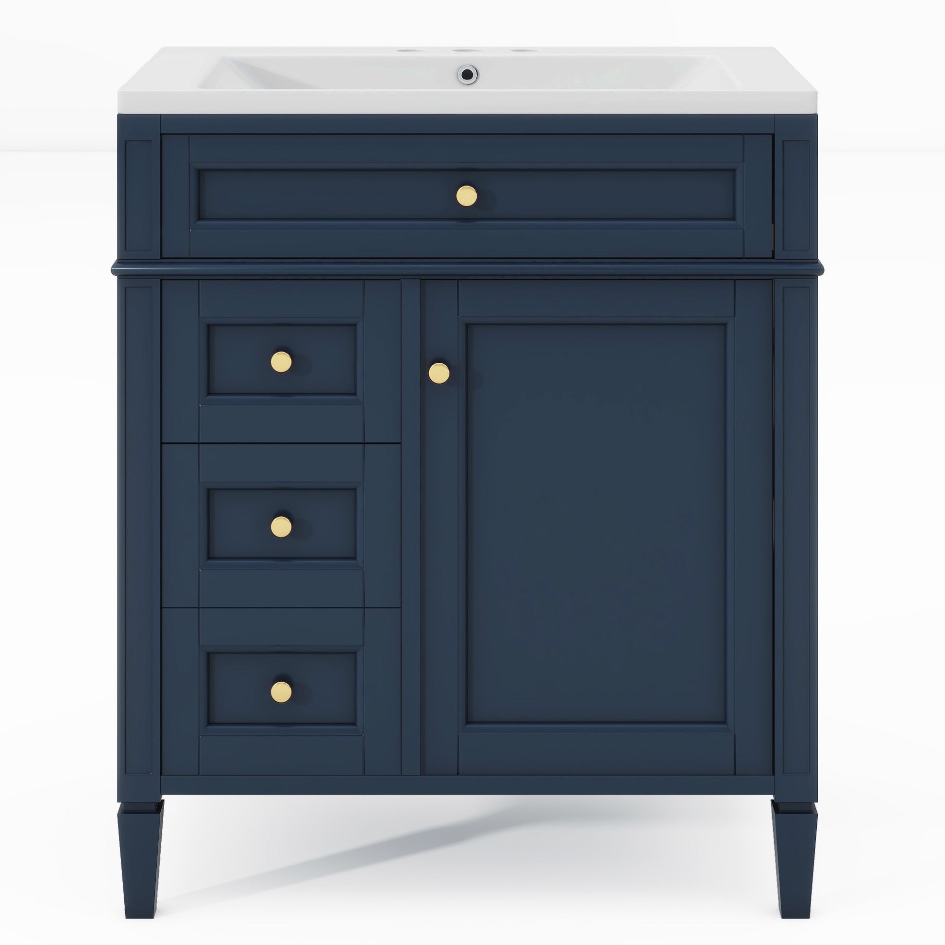 30'' Bathroom Vanity With Top Sink, Modern Bathroom Storage Cabinet With 2 Drawers And A Tip Out Drawer, Freestanding Vanity Set With Mirror Cabinet, Single Sink Bathroom Vanity 3 Blue 2 Mirror Included Bathroom Wall Mounted Modern Solid Wood Painted