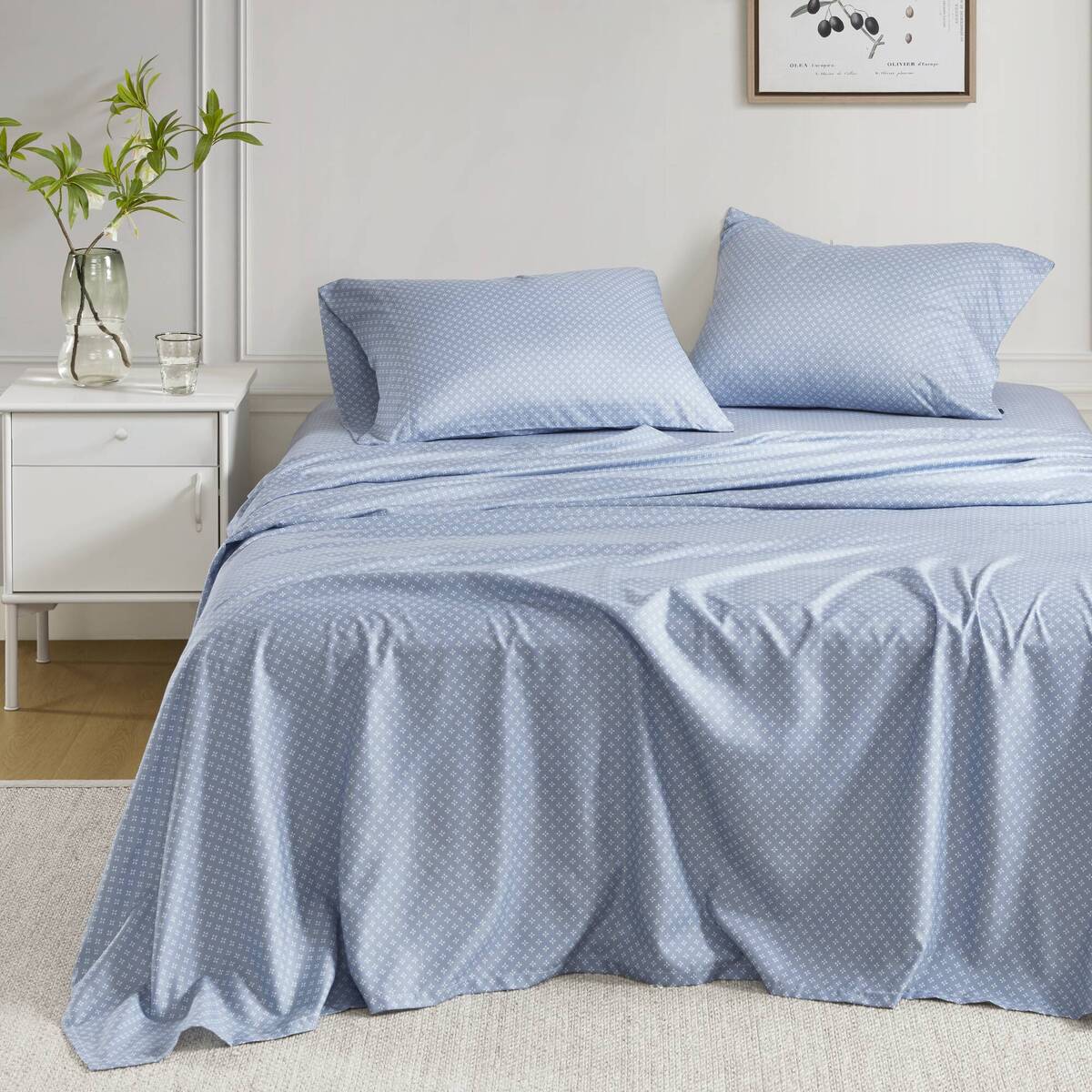 Floral Comforter Set With Bed Sheets Blue King Blue Polyester