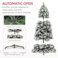 Homcom 6.5 Ft Pre Lit Artificial Christmas Tree With 350 Clear Lights And 1107 Tips, Snow Flocked Christmas Tree With Metal Stand, Hinged Xmas Tree For Home Office Holiday, Green Green Plastic